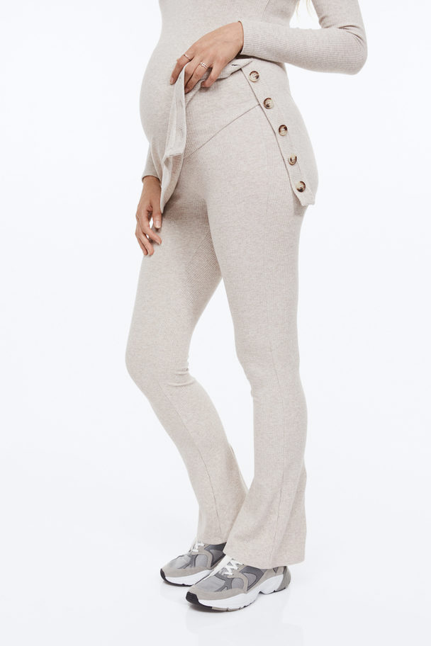 H&M Mama Before & After Ribbed Trousers Light Beige Marl