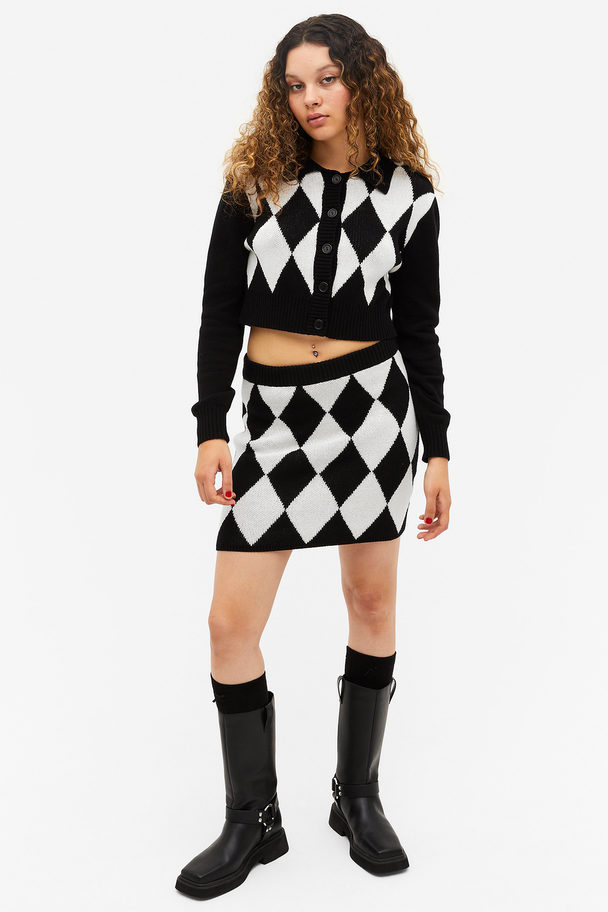 Monki Jacquard Knit Mini Skirt Black & White Argyle