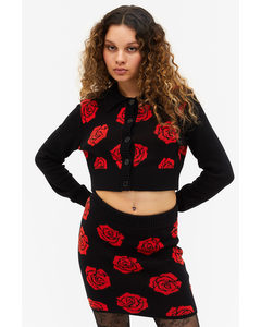 Jacquard Knit Mini Skirt Red Roses