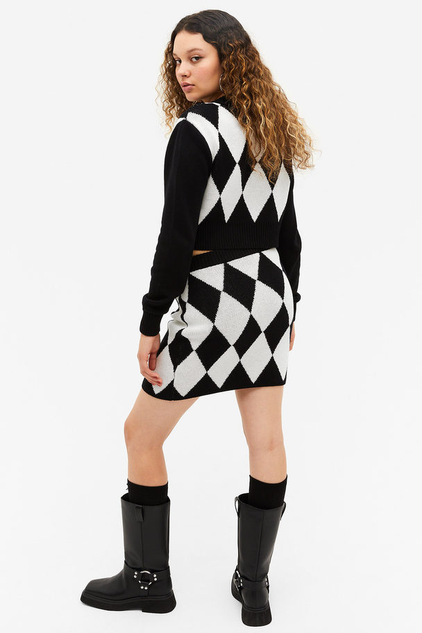 Monki Jacquard Knit Mini Skirt Black & White Argyle