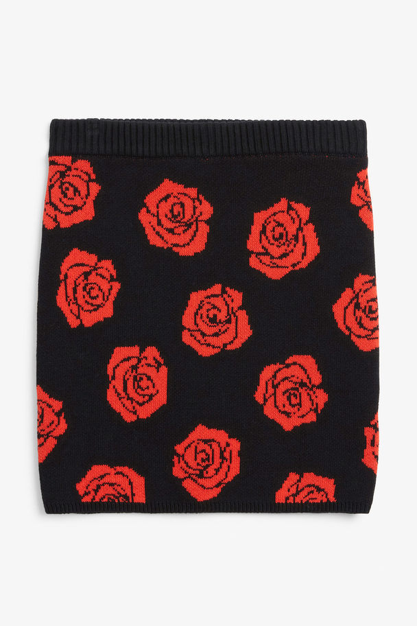Monki Jacquard Knit Mini Skirt Red Roses