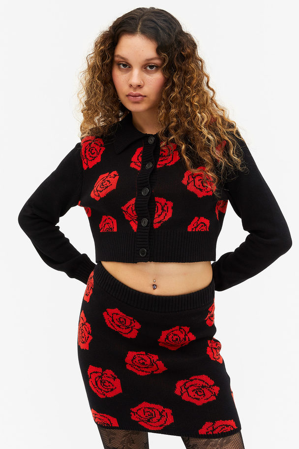 Monki Jacquard Knit Mini Skirt Red Roses