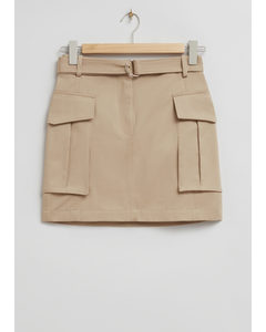 Belted Patch Pocket Cargo Skirt Beige