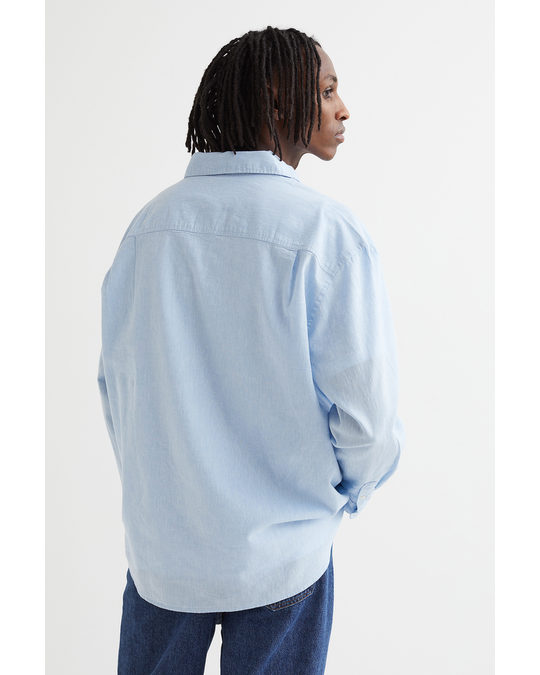 H&M Relaxed Fit Linen-blend Shirt Light Blue
