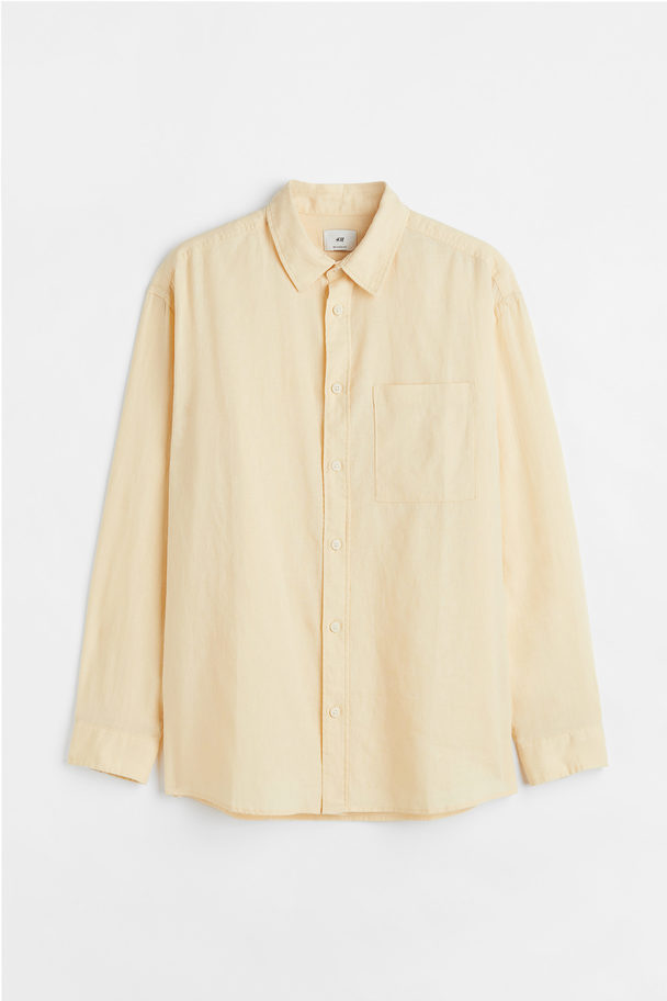 H&M Relaxed Fit Linen-blend Shirt Light Yellow