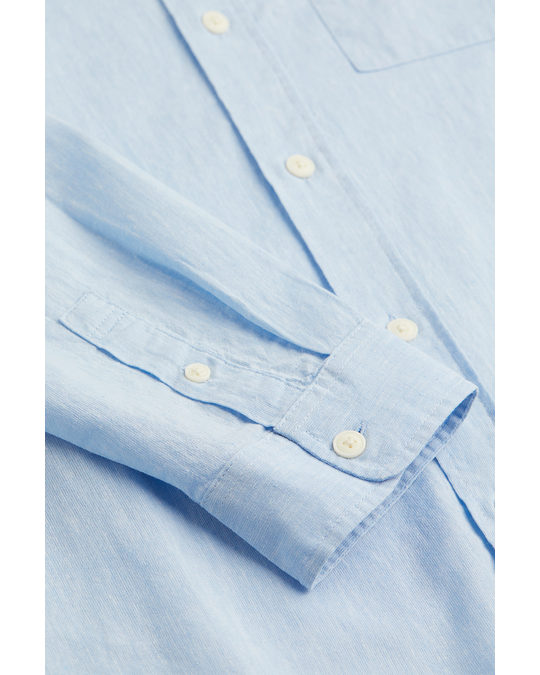 H&M Relaxed Fit Linen-blend Shirt Light Blue