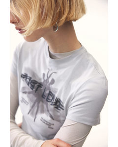T-shirt Met Print Lichtgrijs/ballerina's