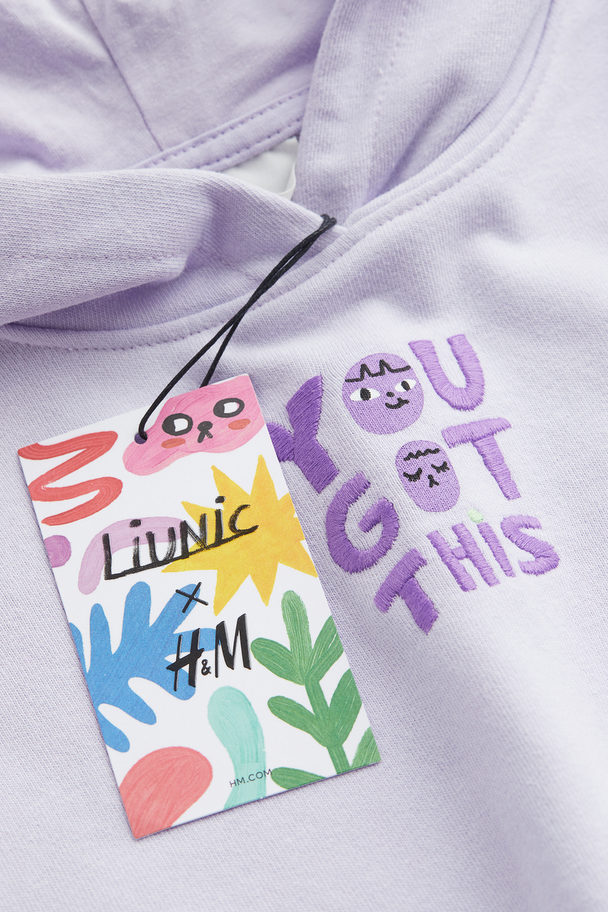 H&M Embroidery-detail Hoodie Purple