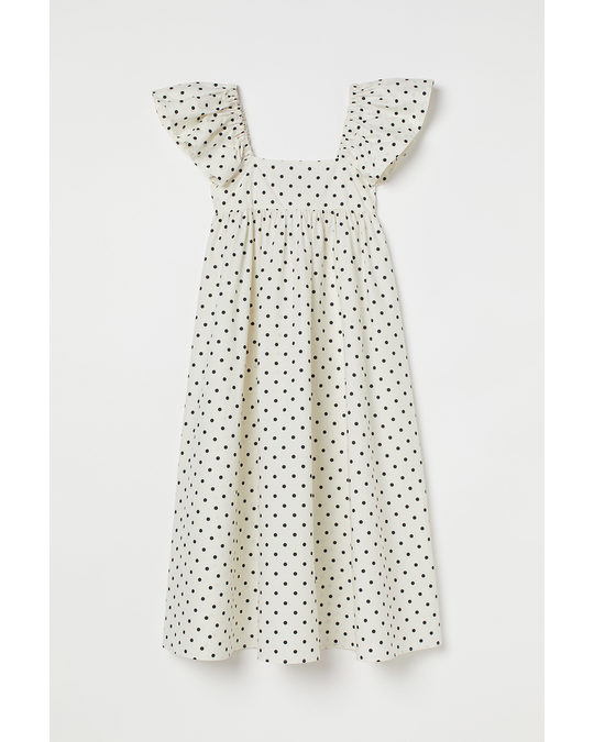 H&M Flounce-detail Dress Light Beige/spotted