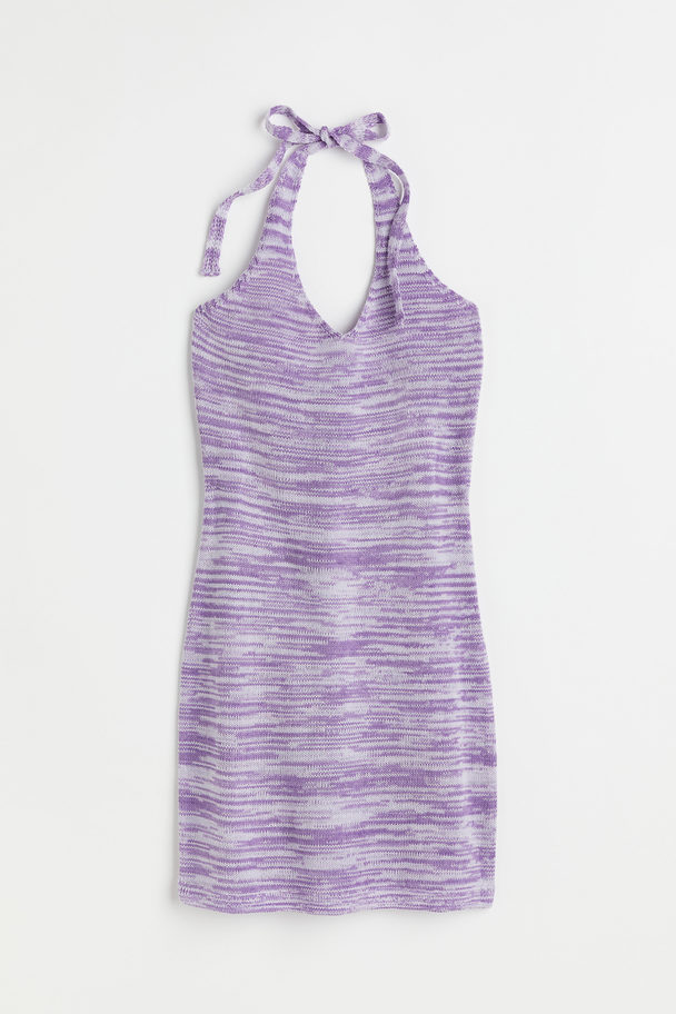 H&M Knitted Halterneck Dress Purple Marl