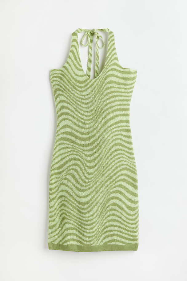 H&M Knitted Halterneck Dress Green/patterned