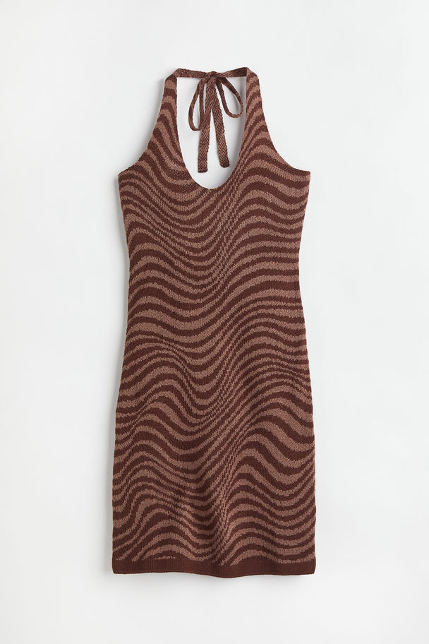 H&M Knitted Halterneck Dress Brown/patterned