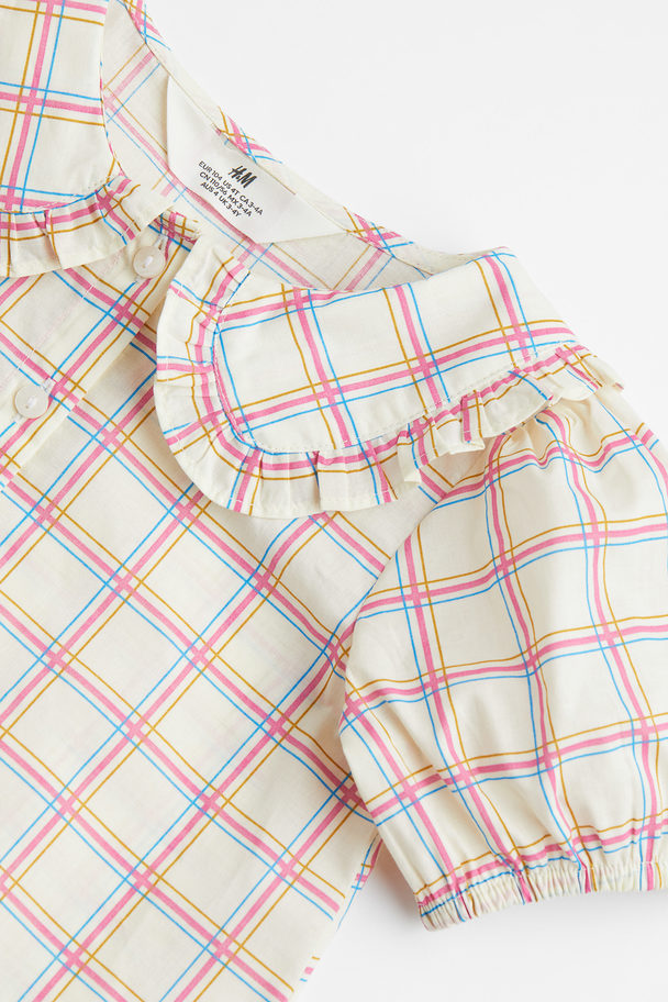 H&M Collared Blouse Light Beige/checked
