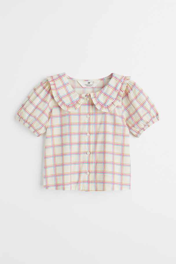 H&M Collared Blouse Light Beige/checked