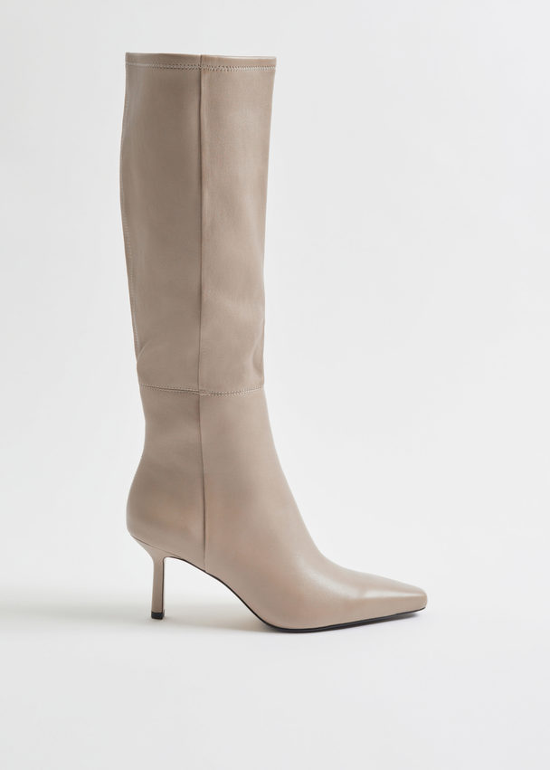 & Other Stories Knee High Leather Sock Boots Beige