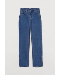 Straight High Split Jeans Denimblauw