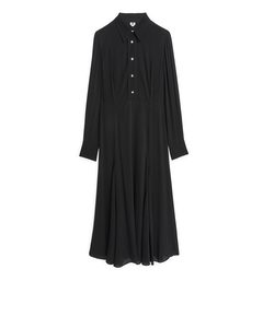 Fluted Long-sleeved Dress Black