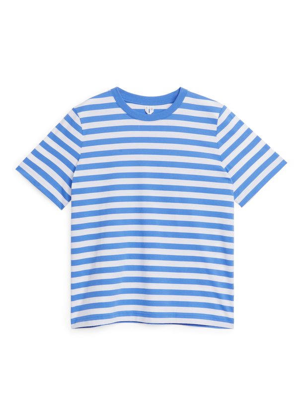 ARKET T-Shirt mit Rundhalsausschnitt Blau/Weiß