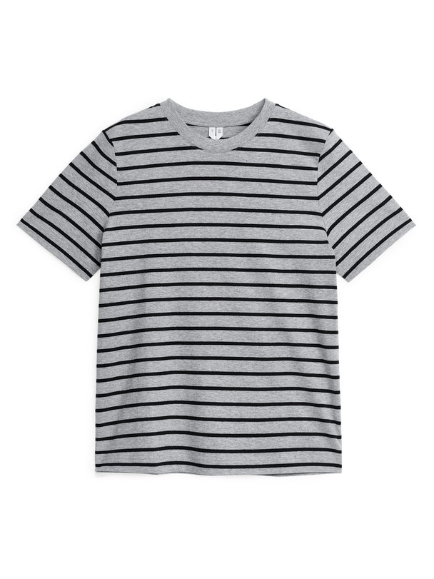 ARKET T-Shirt mit Rundhalsausschnitt Grau/Schwarz