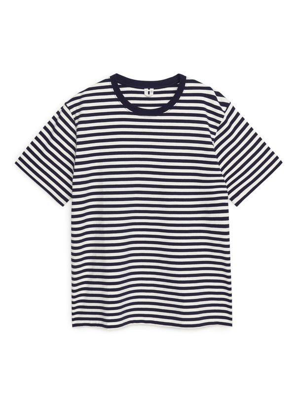 ARKET Zware Kwaliteit T-shirt Donkerblauw/offwhite