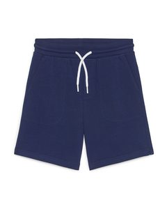 Elastic-waist Shorts Navy Blue