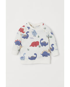 Sweatshirt I Bomuld Hvid/dinosaurer