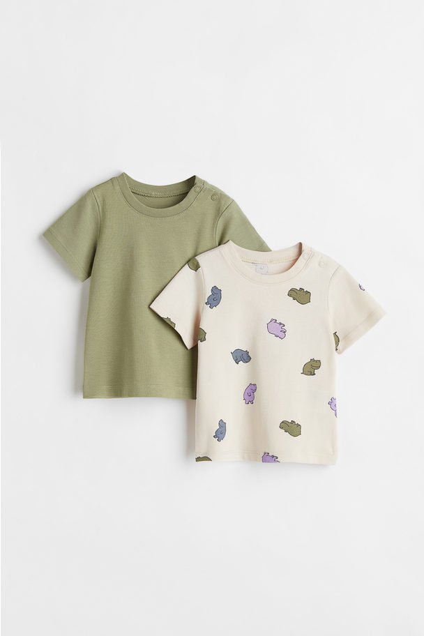 H&M 2-pack Jersey T-shirts Khaki Green/rhinos