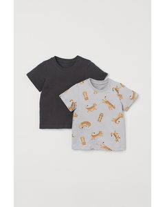 2-pak T-shirt I Jersey Lysegrå/leoparder