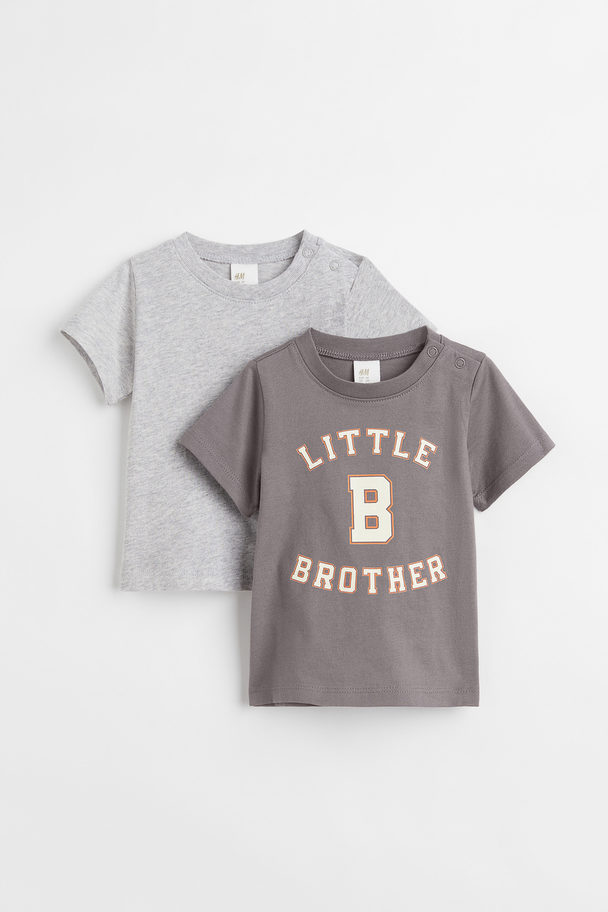 H&M Set Van 2 Tricot T-shirts Grijs/little Brother