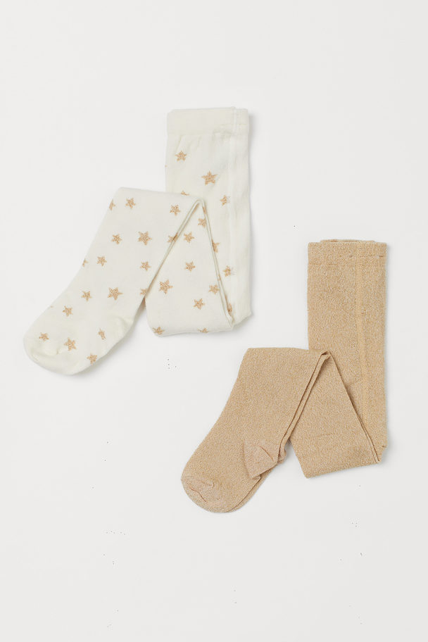 H&M 2-pack Fine-knit Tights Natural White/stars