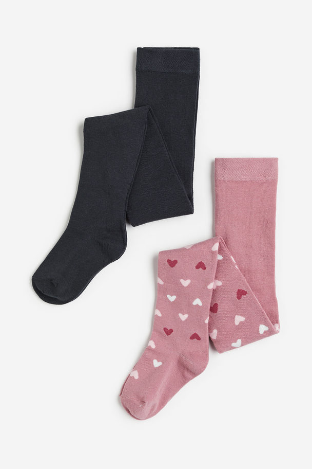 H&M 2-pack Fine-knit Tights Pink/hearts