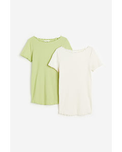 Mama 2-pack Cotton Tops Light Green/white