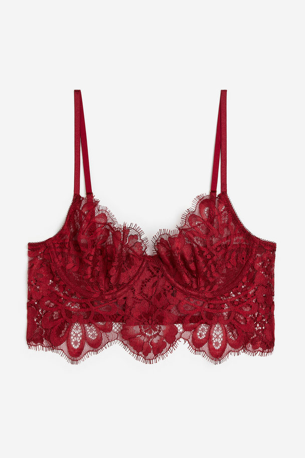 H&M Non-padded Lace Bustier Dark Red