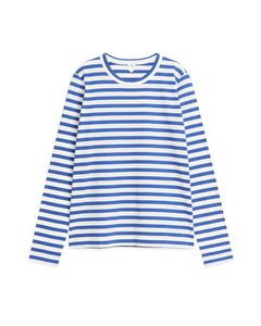 Langærmet T-shirt Blå/hvid