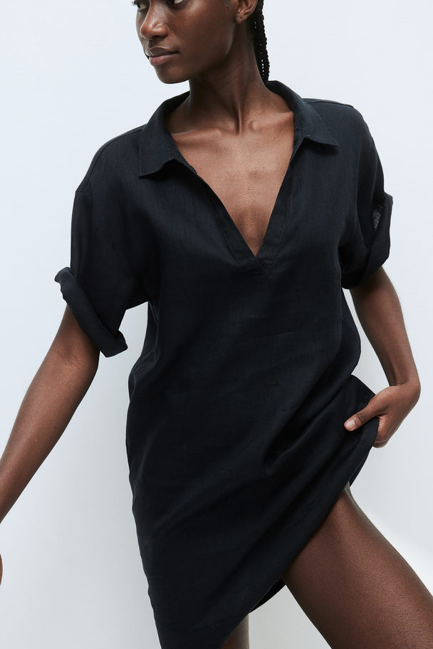 H&M Collared Linen Tunic Black