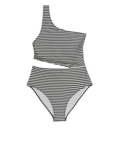 Cut-out One-shoulder Swimsuit Off White/black