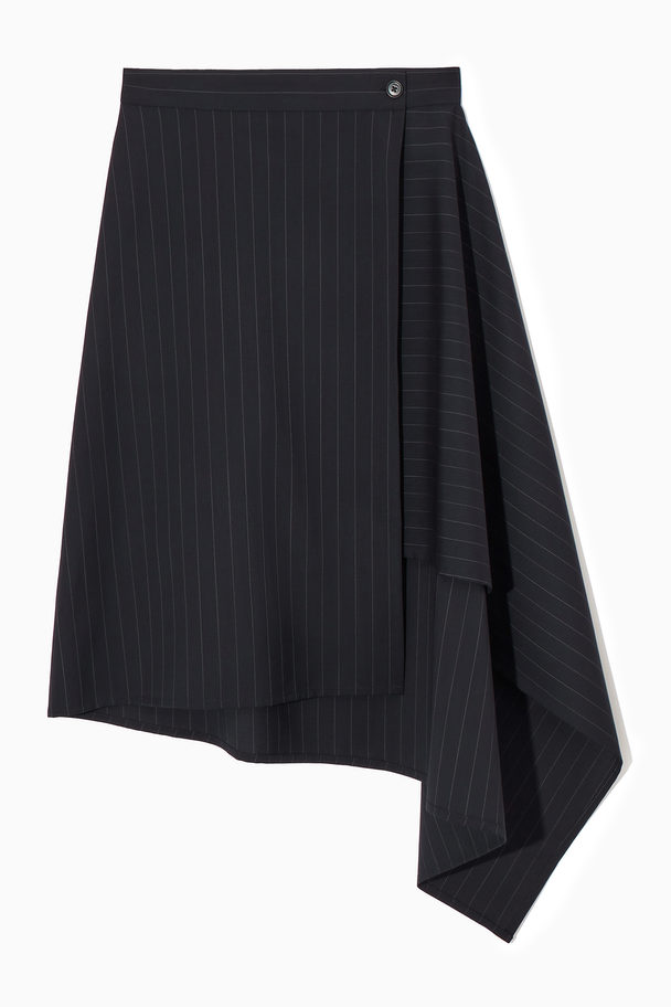 COS Asymmetric Pinstriped Wool Skirt Navy / Pinstriped