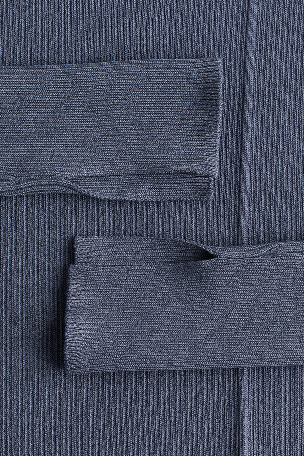 H&M Square-neck Rib-knit Dress Pigeon Blue