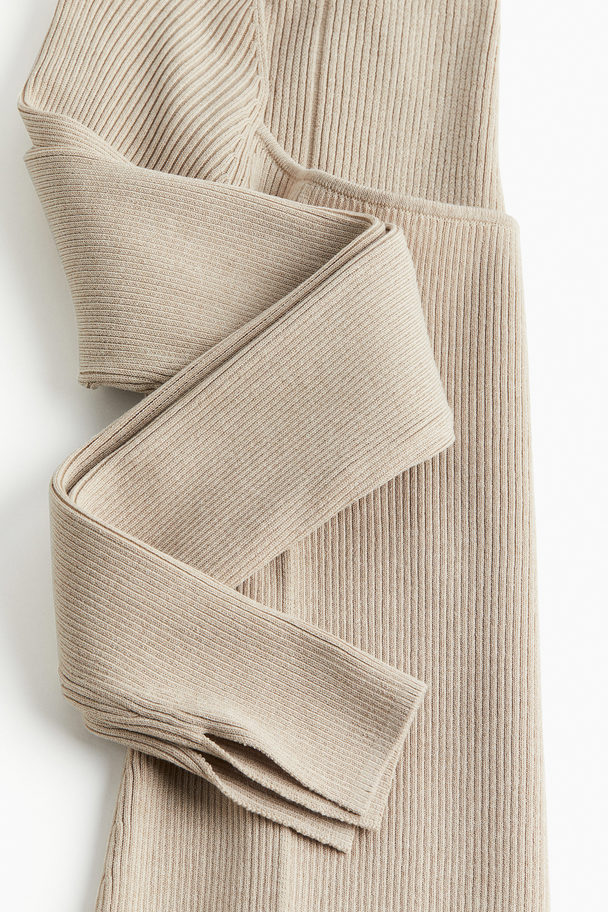 H&M Square-neck Rib-knit Dress Beige