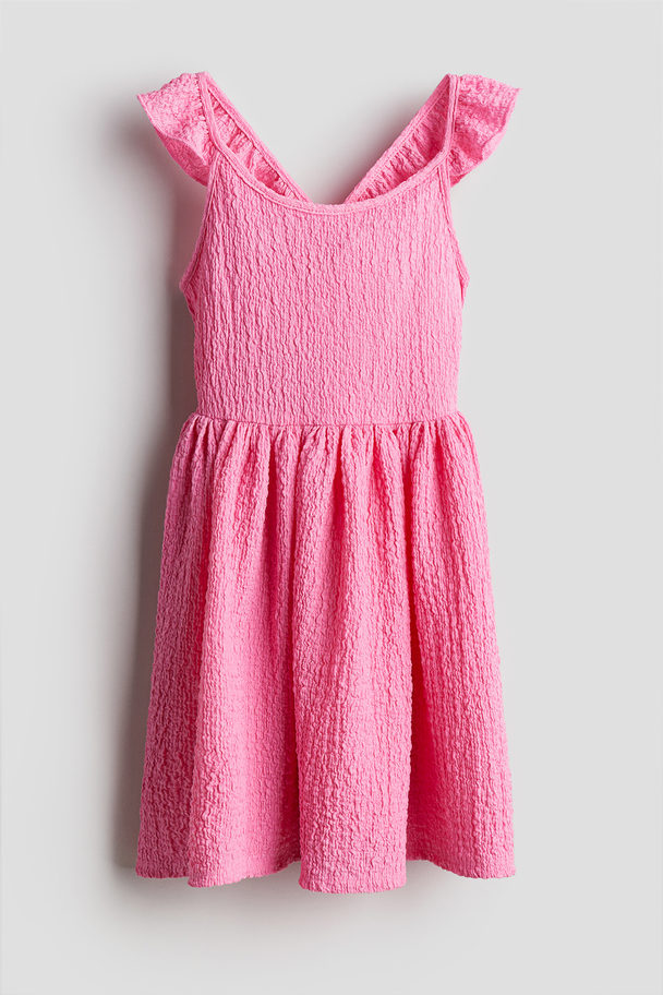 H&M Flounce-trimmed Jersey Dress Pink