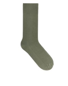 Supima Cotton Rib Socks Khaki Green