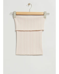Off-the-shoulder Knitted Tube Top Cream