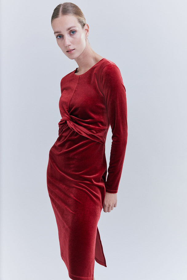 H&M Mama Velour Nursing Dress Dark Red