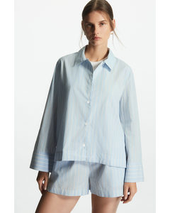 Regular-fit Cropped Striped Shirt Light Blue / White