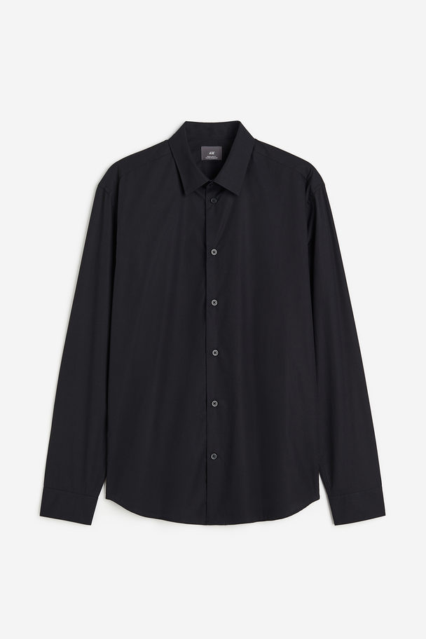 H&M Overhemd Van Popeline - Regular Fit Zwart