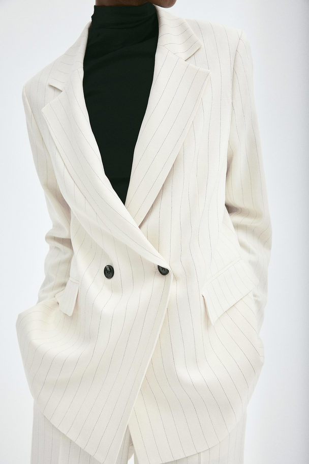 H&M Zweireihiger Blazer in Oversize Cremefarben/Nadelstreifen