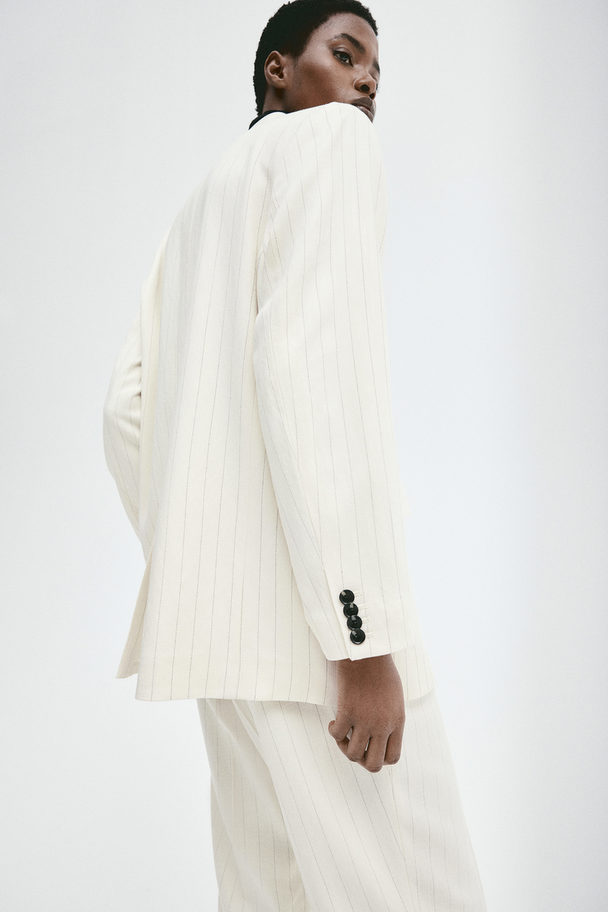 H&M Oversized Double-breasted Blazer Cream/pinstriped