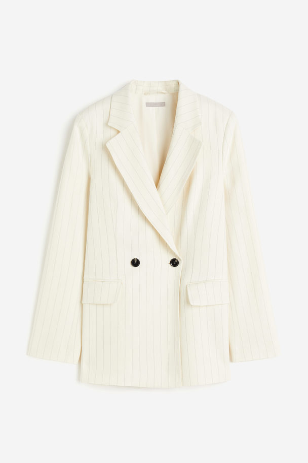 H&M Zweireihiger Blazer in Oversize Cremefarben/Nadelstreifen