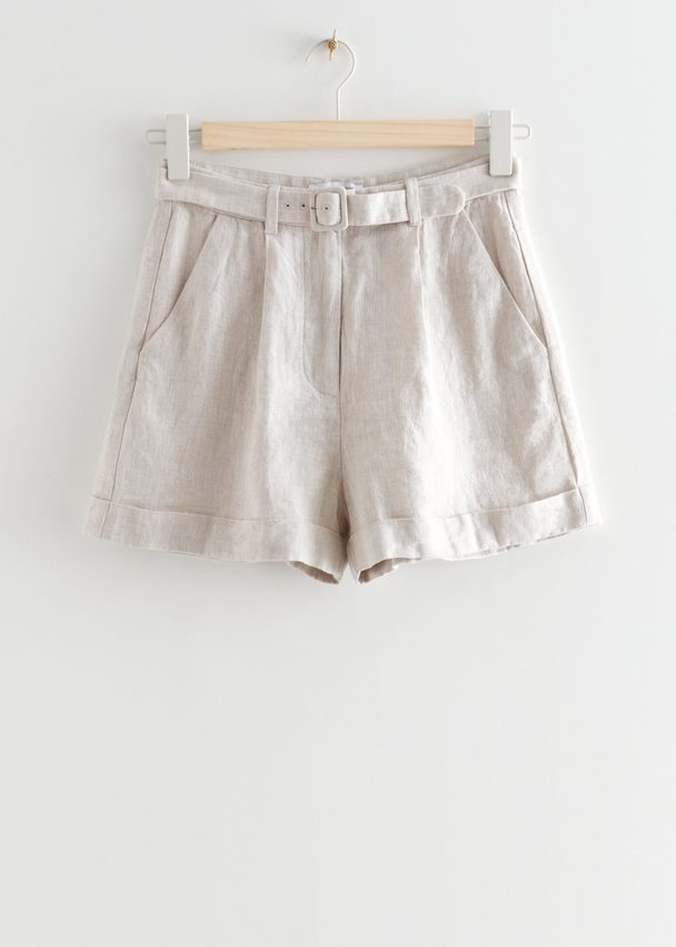 & Other Stories Belted Linen Shorts Beige