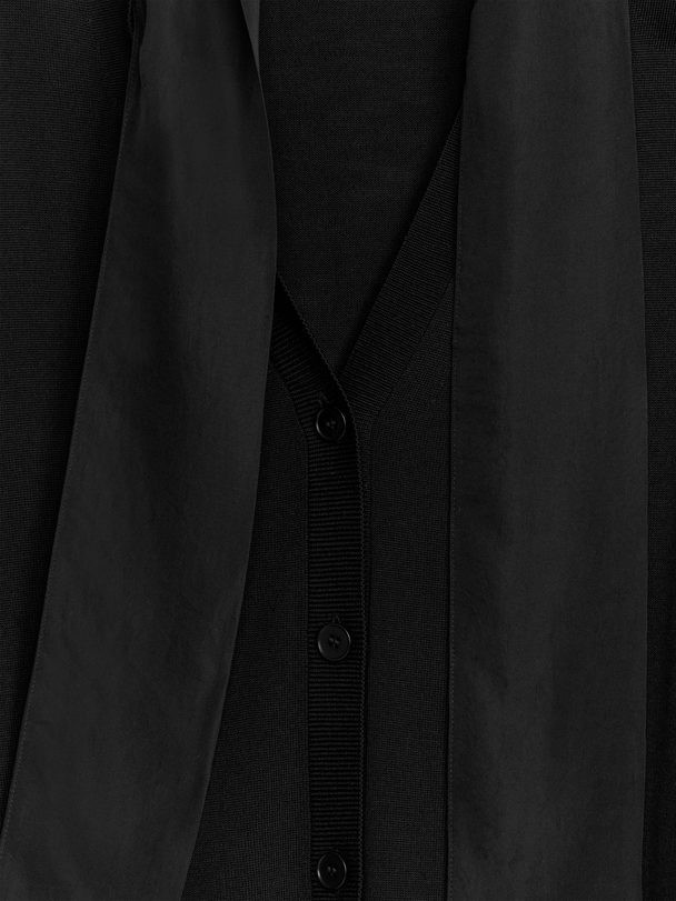 ARKET Tie-neck Wool Cardigan Black